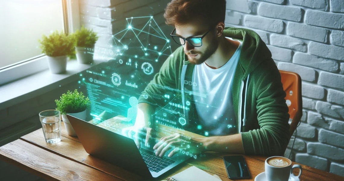 green development keyboard glowing laptop