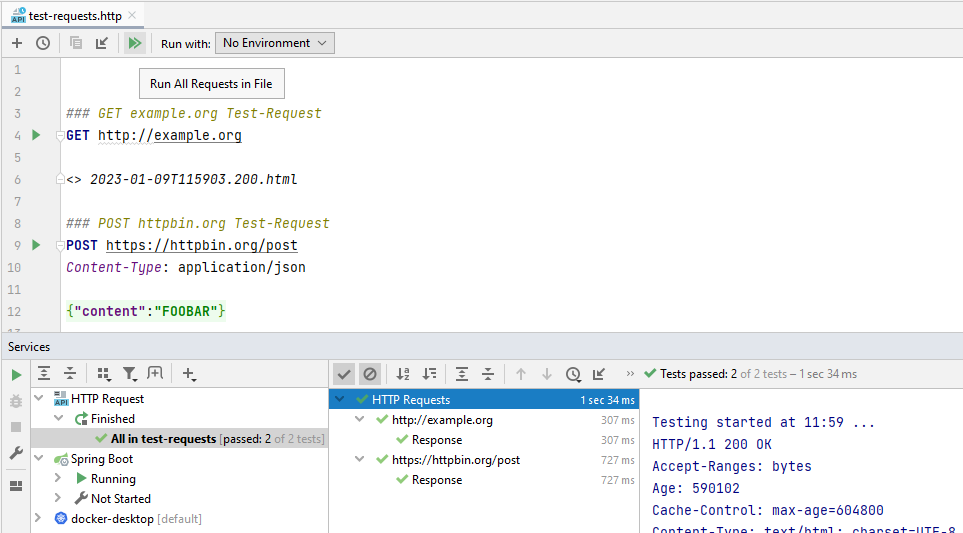 Screenshot des IntelliJ IDEA HTTP-Clients bzw Editors