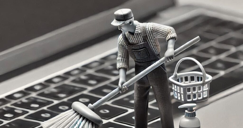 janitor cleaning keyboard